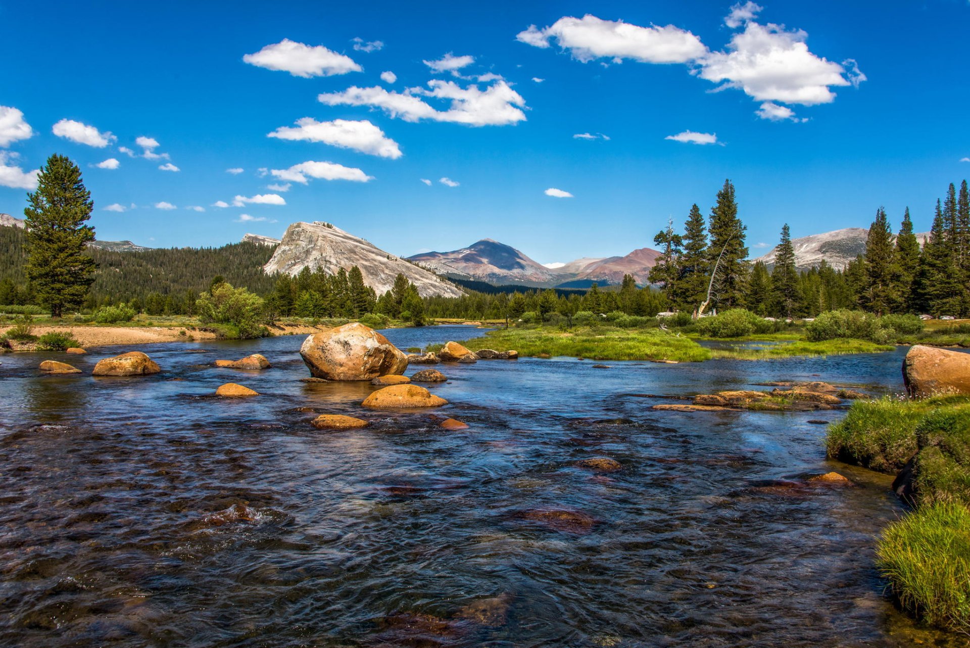 montañas río piedras bosque árboles