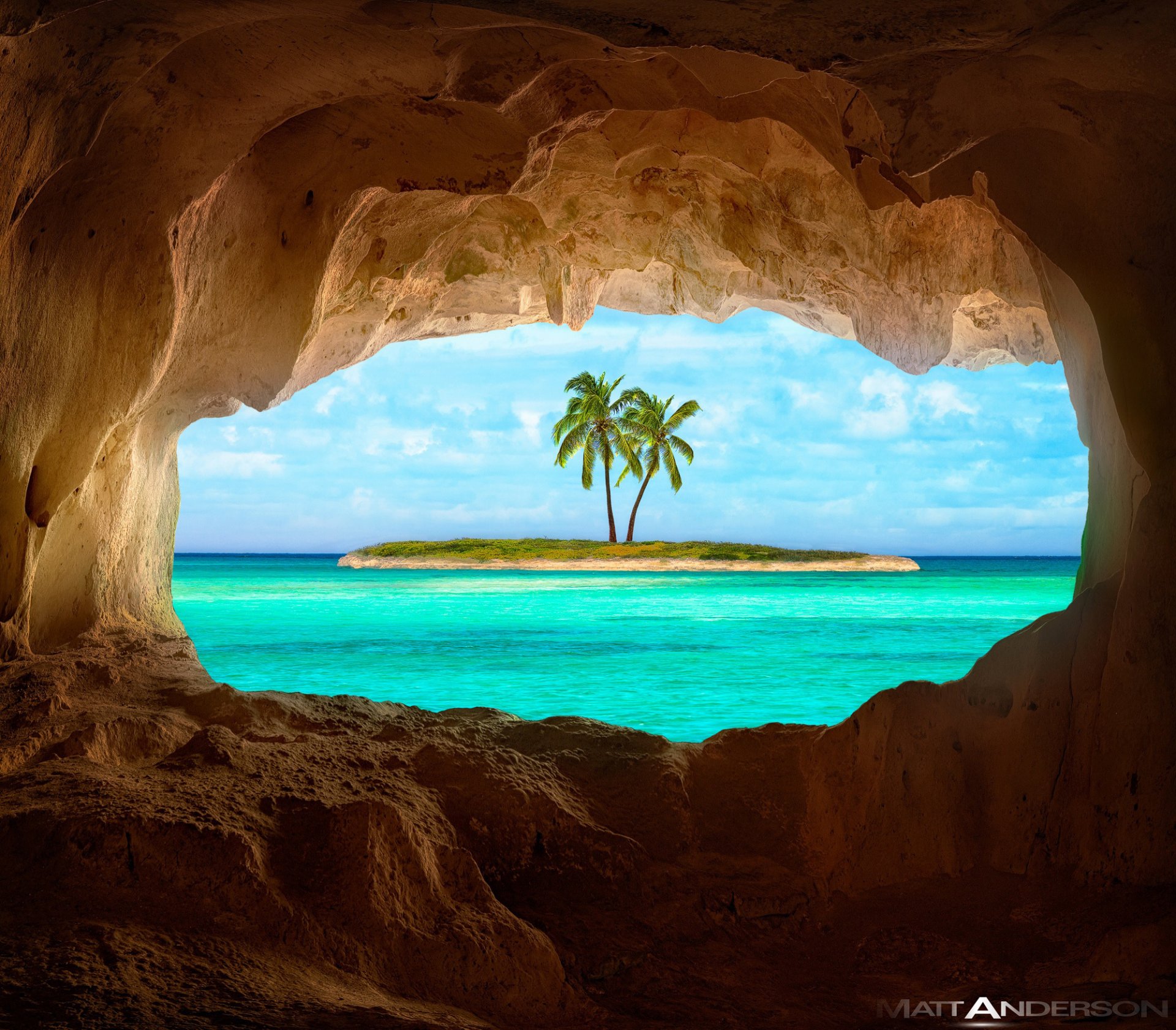 pacifico caraibi isola palme grotta rocce