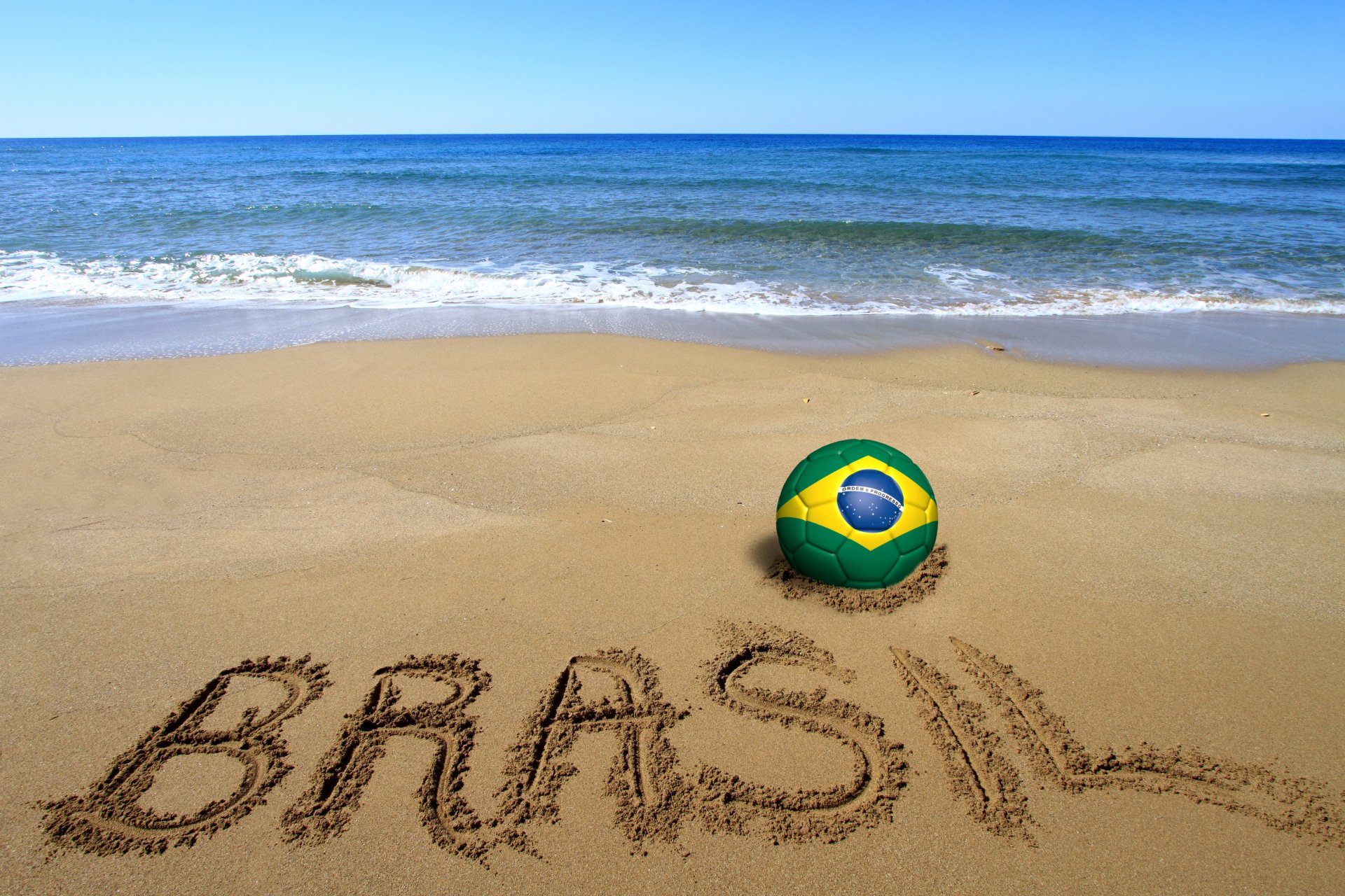 brazil fifa world cup 2014 soccer flag beach sand ball sea