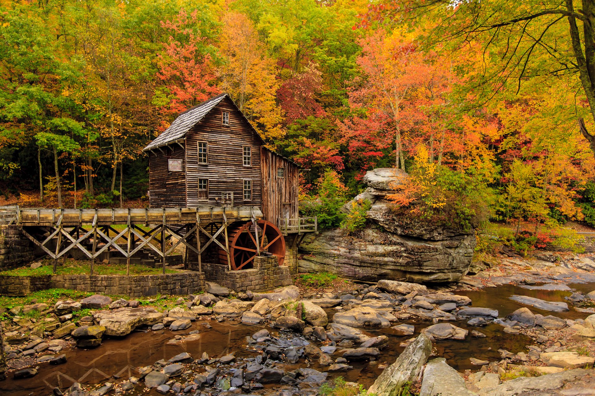 united states west virginia fayette county new river gorge babcock state park autumn water mill