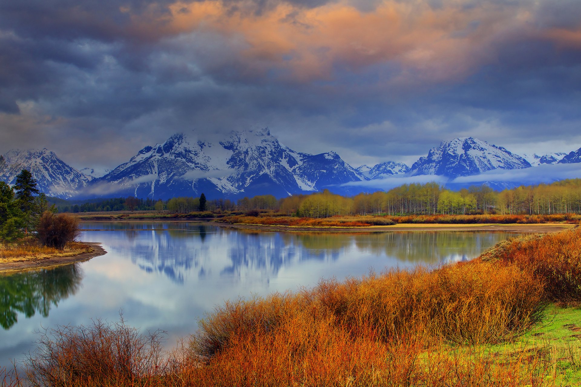 wyoming united states sky clouds mountain forest river nature lake tree snow