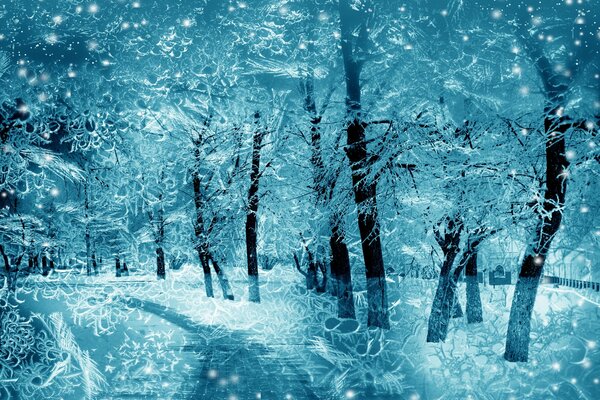 Winter landscape with snow-covered trees