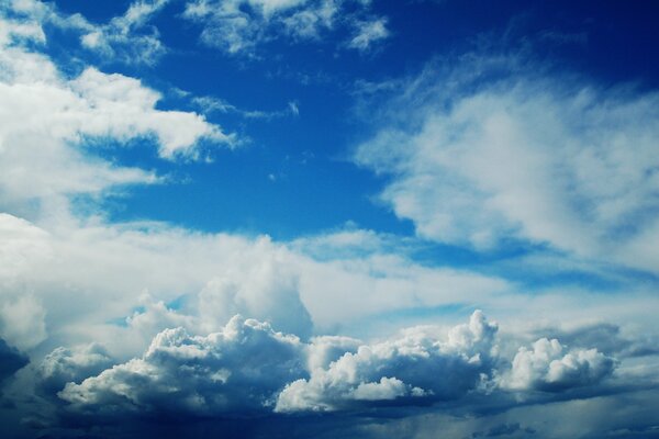 Marshmallow clouds in the blue sky