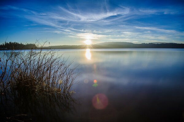 Hills forest Lake glare