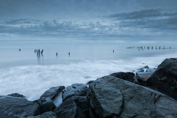 The seashore in a foggy haze