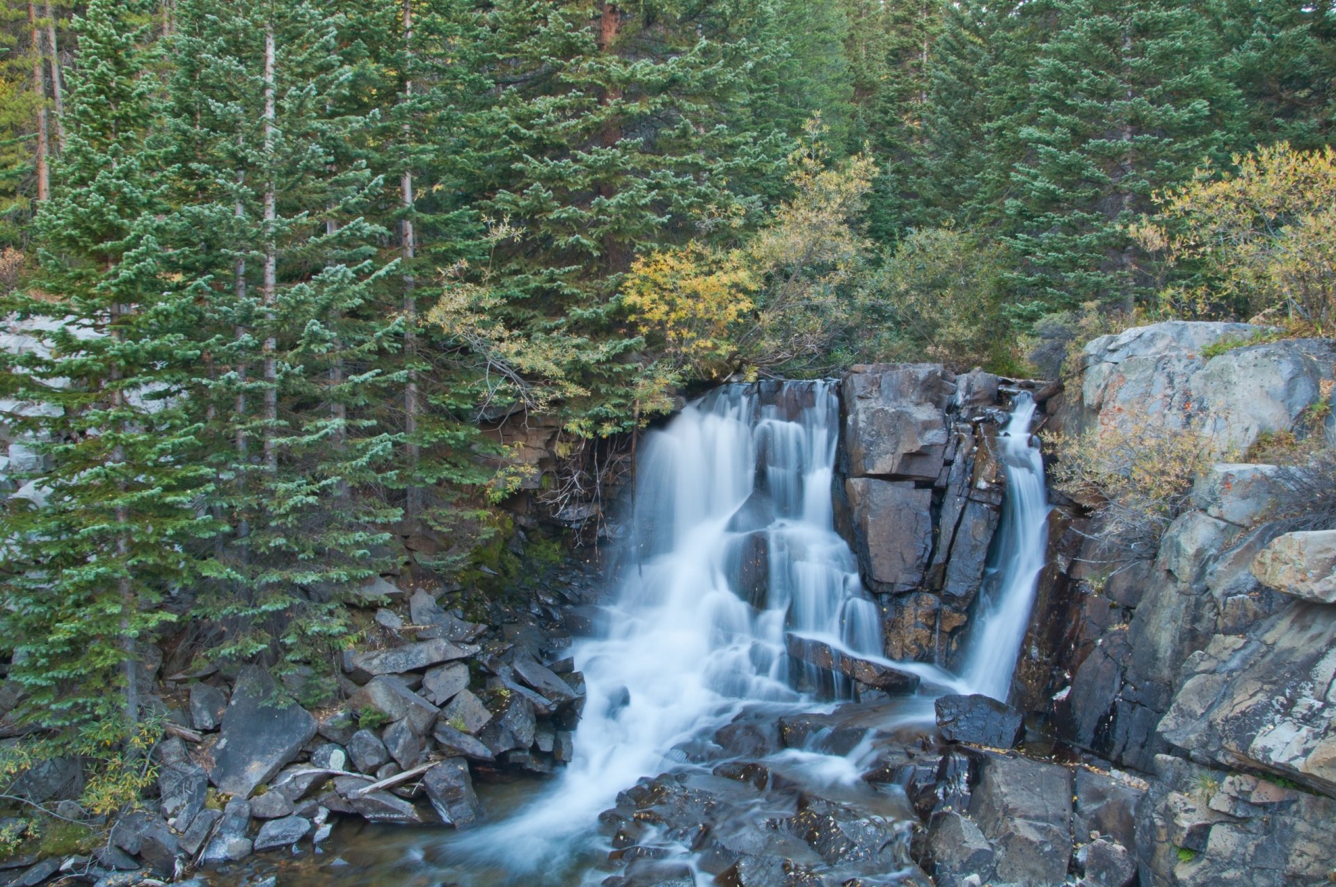 boulder wasserfall wasserfall wald bäume felsen