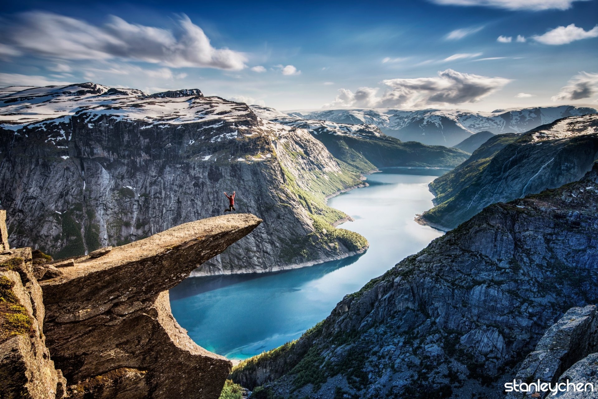 mountain panorama river nature norway trolltunga