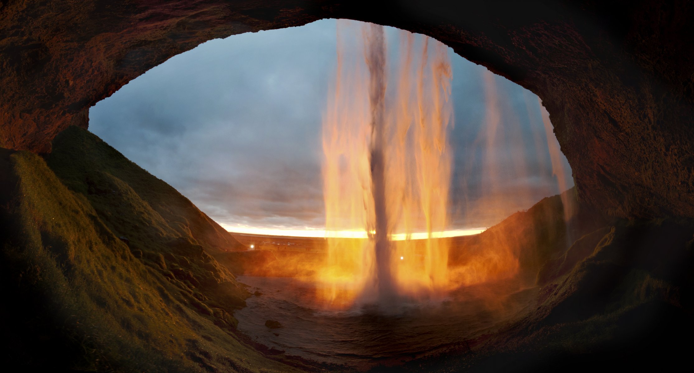 cascade nature nuages voûte grotte