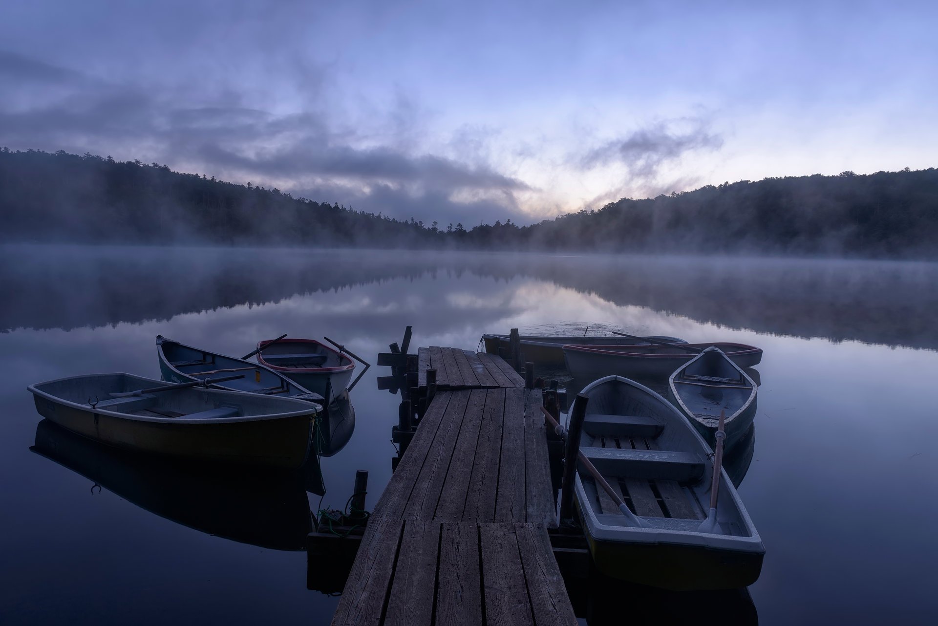 morning lake pier boat