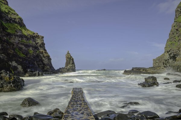 Sea bay, waves and rocks