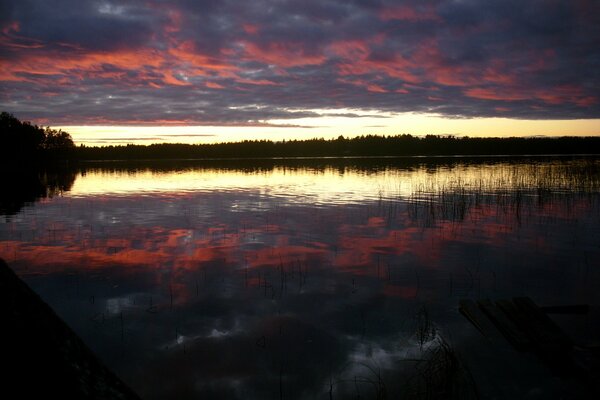 Umeå-See in Schweden in rosa-violetten Tönen