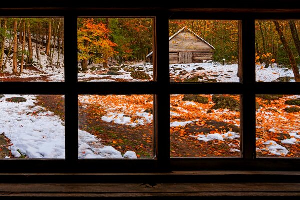 Wonderful view from the window of the sleeping nature