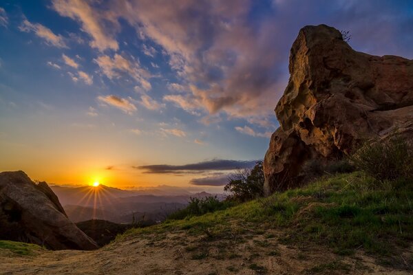 Mountain hills against the sky at dawn