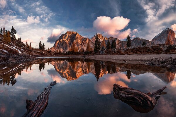 Reflection of mountains and sky in the river