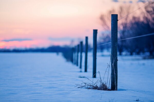 Winter sunset of a snowy landscape