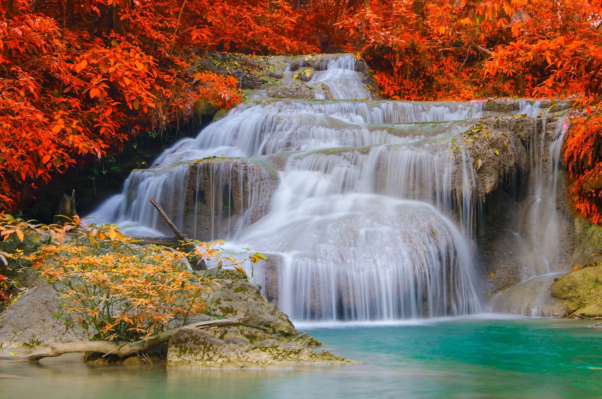 водопад природа вода осень пейзаж