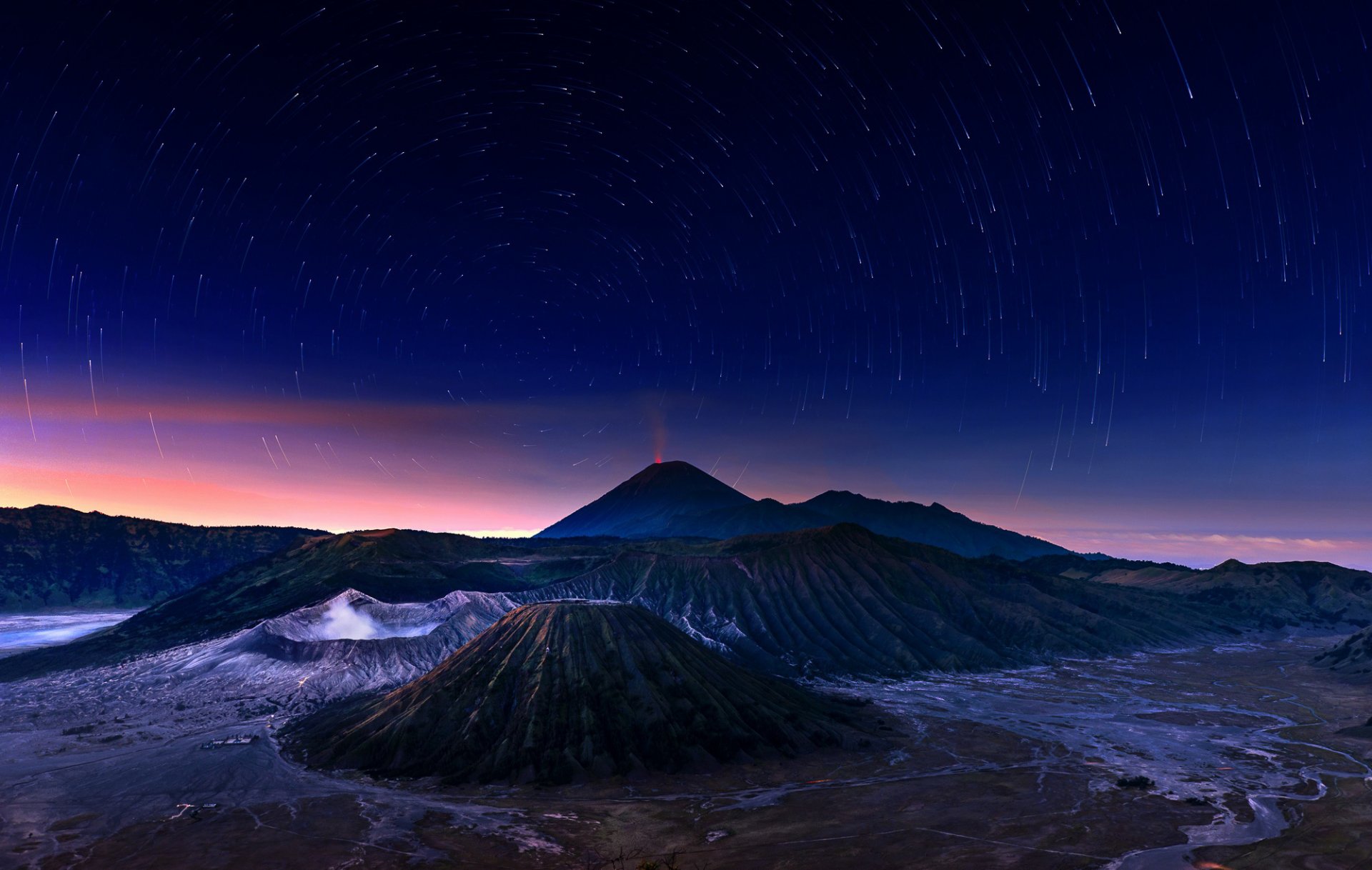 indonesien brom-tengger-semeru nationalpark java bromo vulkan nacht sterne himmel