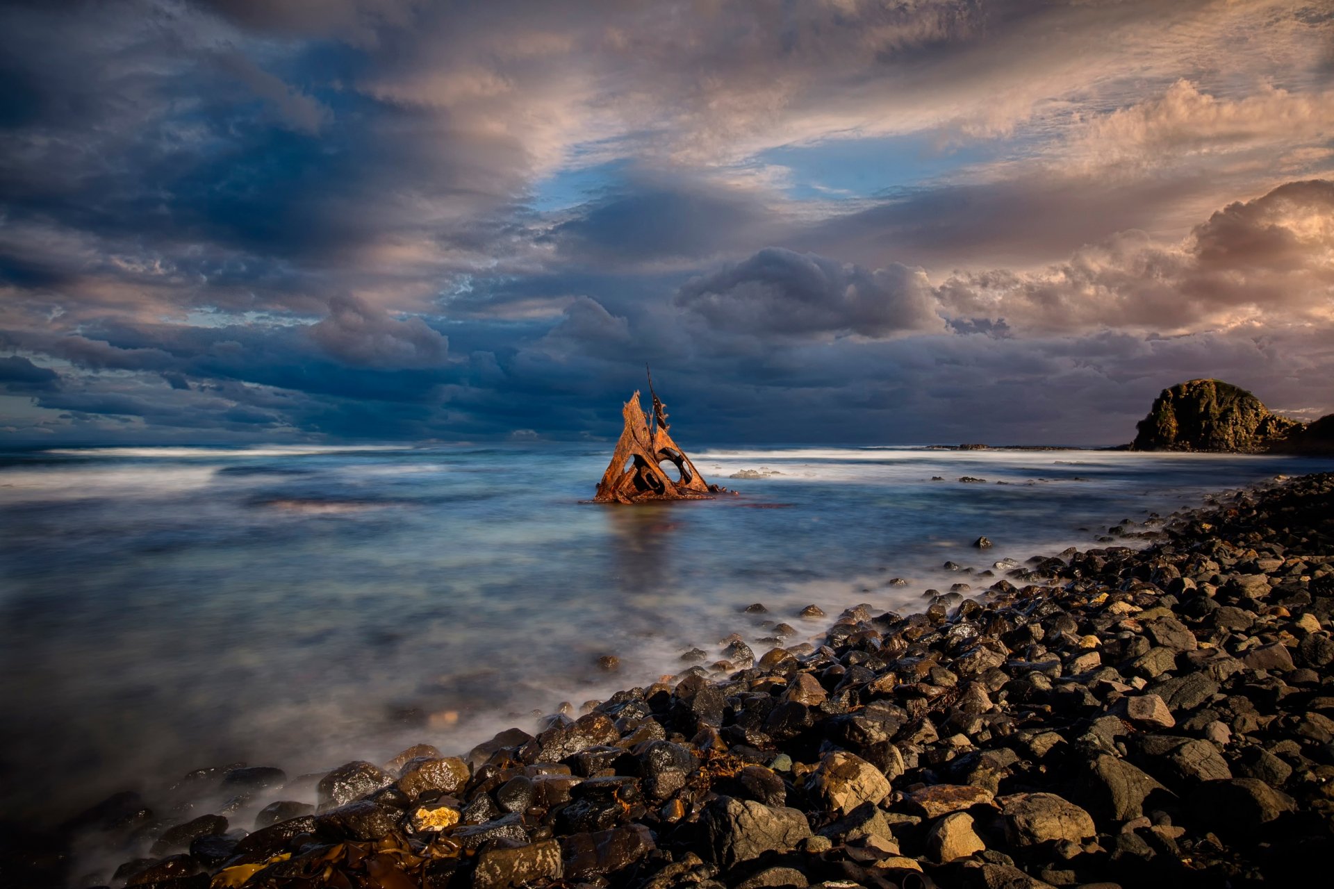 beach stones sky cloud