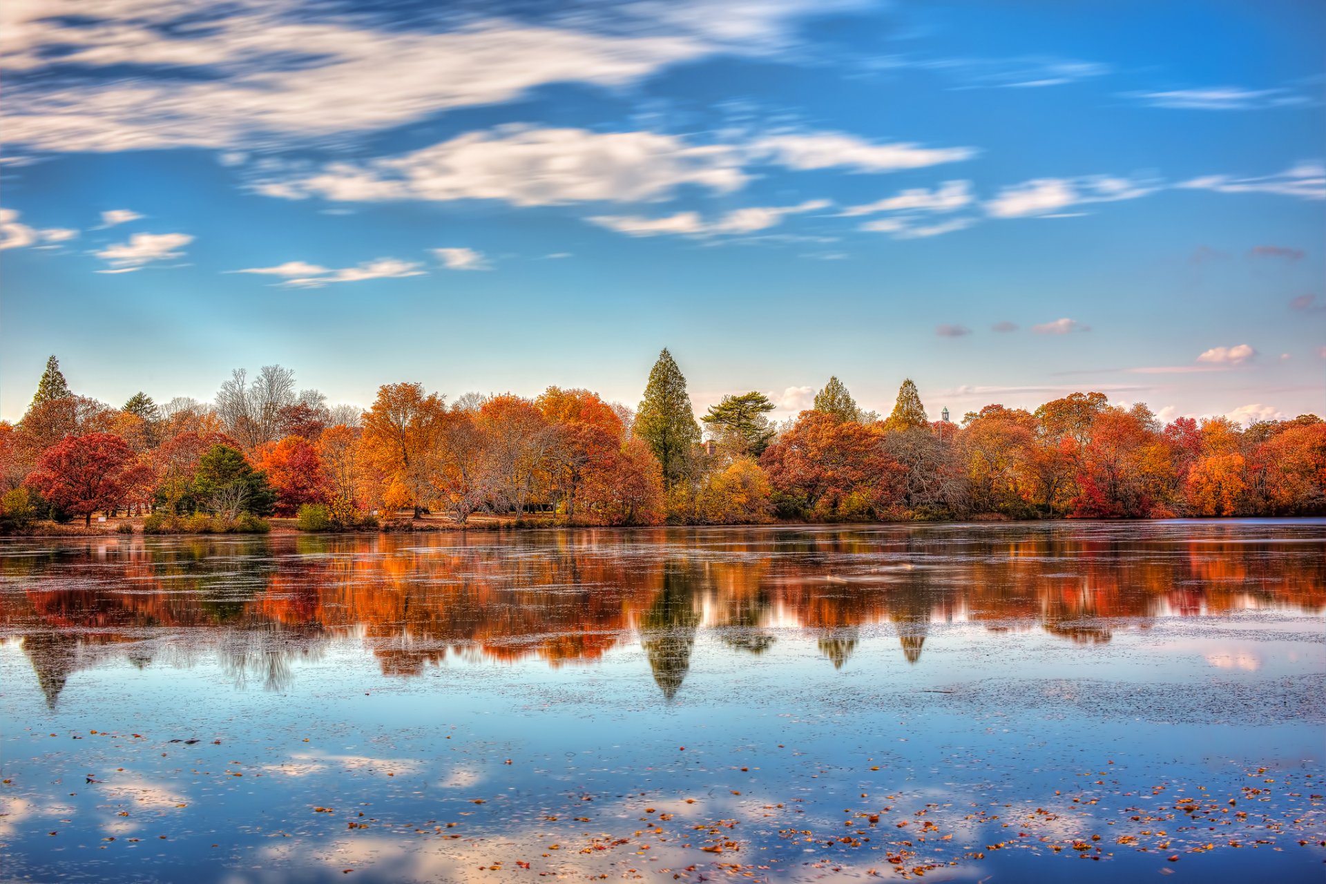 usa stadt new york belmont lake state park see herbst november reflexionen