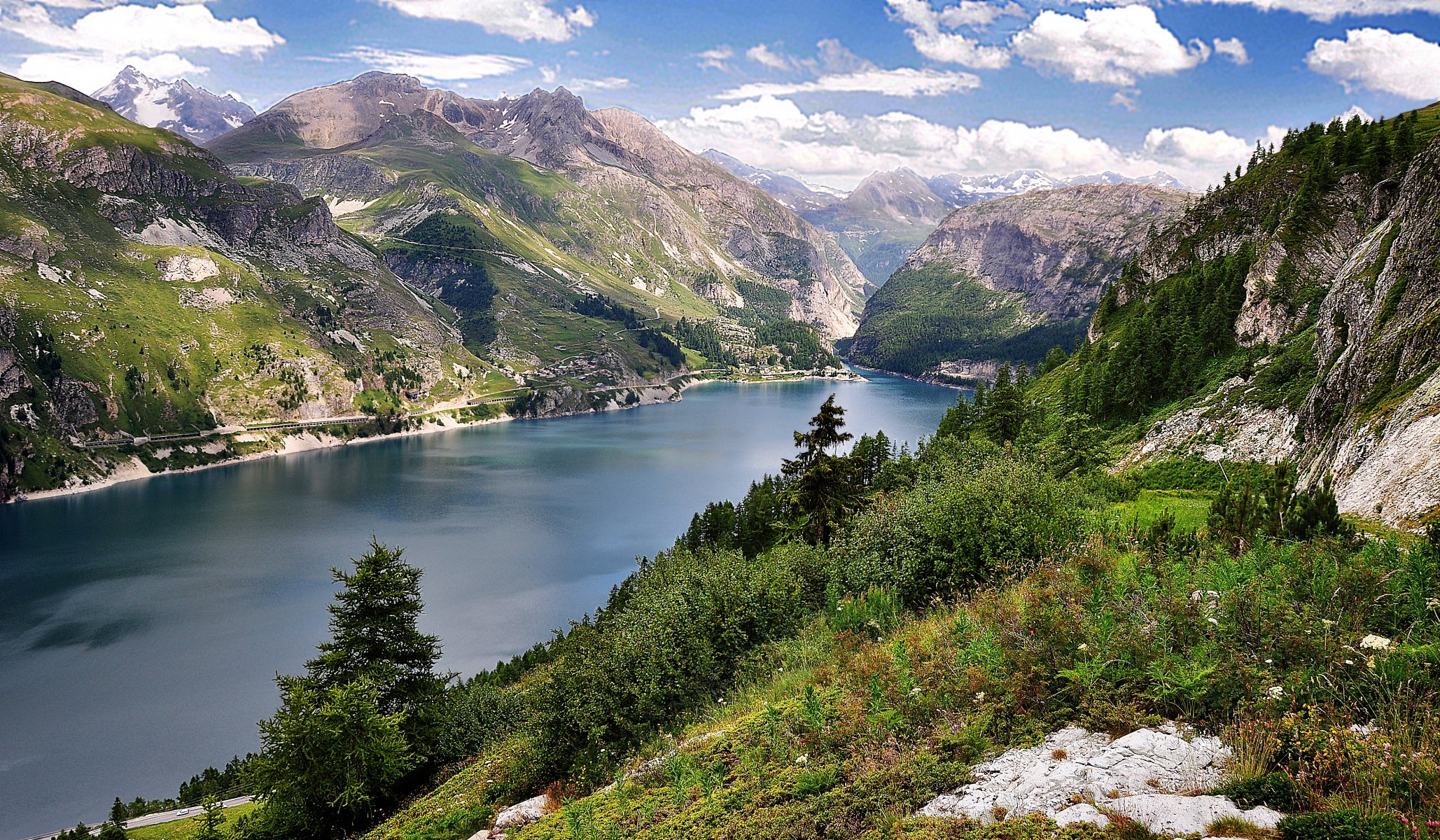 berge see bäume himmel wolken