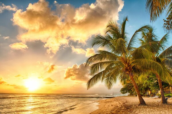 Sunset on the shore of paradise beach