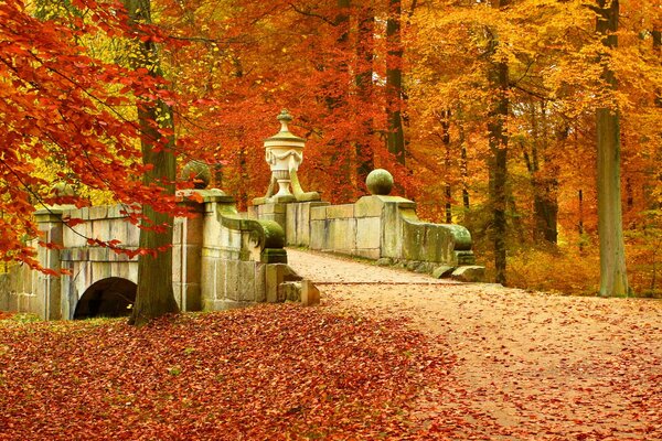 Herbstlandschaft mit alter Brücke