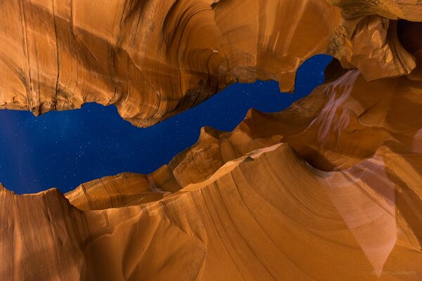 Canyon in the USA in Arizona , textured rocks and starry sky