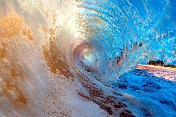 Swirling colored foam sea wave