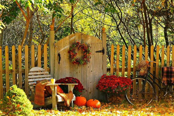 Autumn time. Pumpkins and a cozy armchair