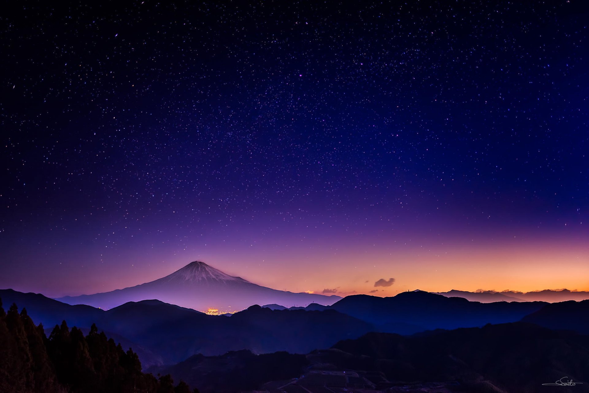 naturaleza montañas noche cielo estrellas resplandor