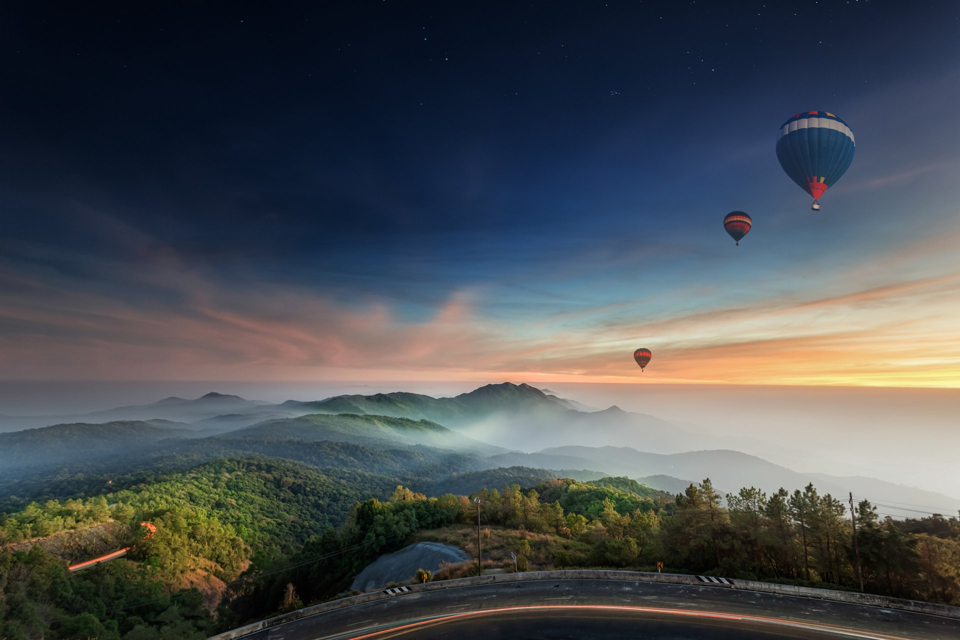 route collines ballons soirée