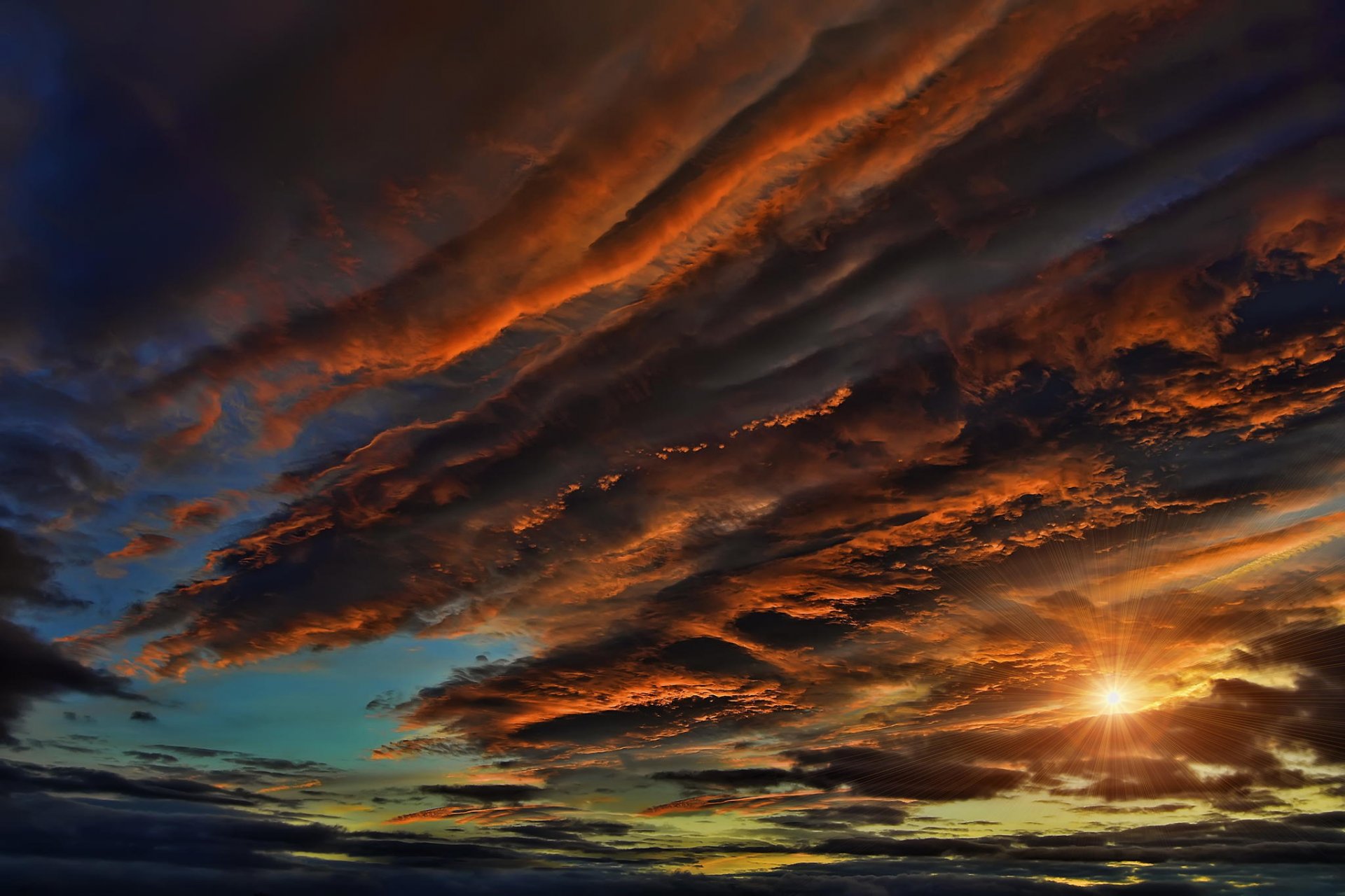 puesta de sol cielo nubes sol rayos ☁