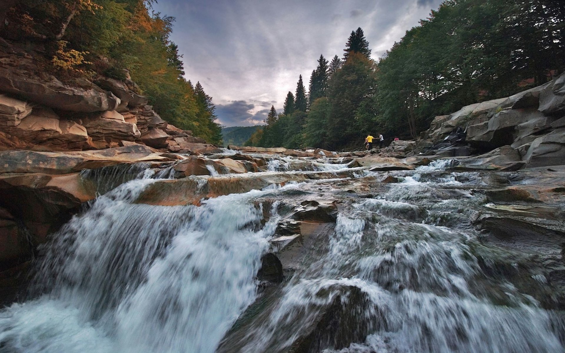 ukraine ivano-frankivsk region waterfall on the river prut