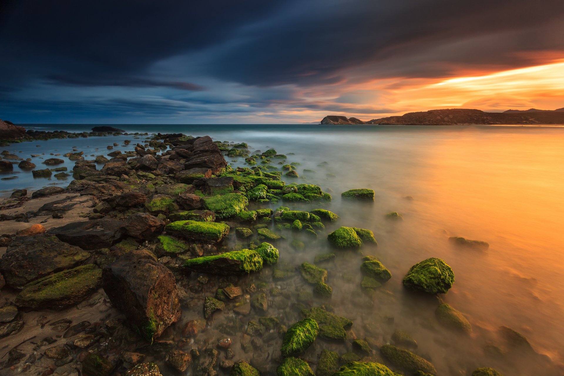 pain murcia night sky clouds sea stone