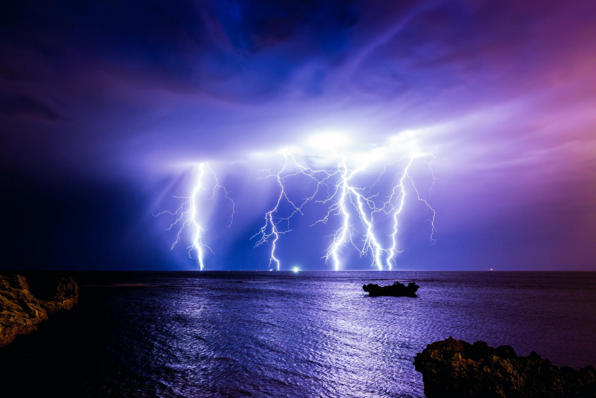 australie océan orage foudre tempête nuit nuages nature