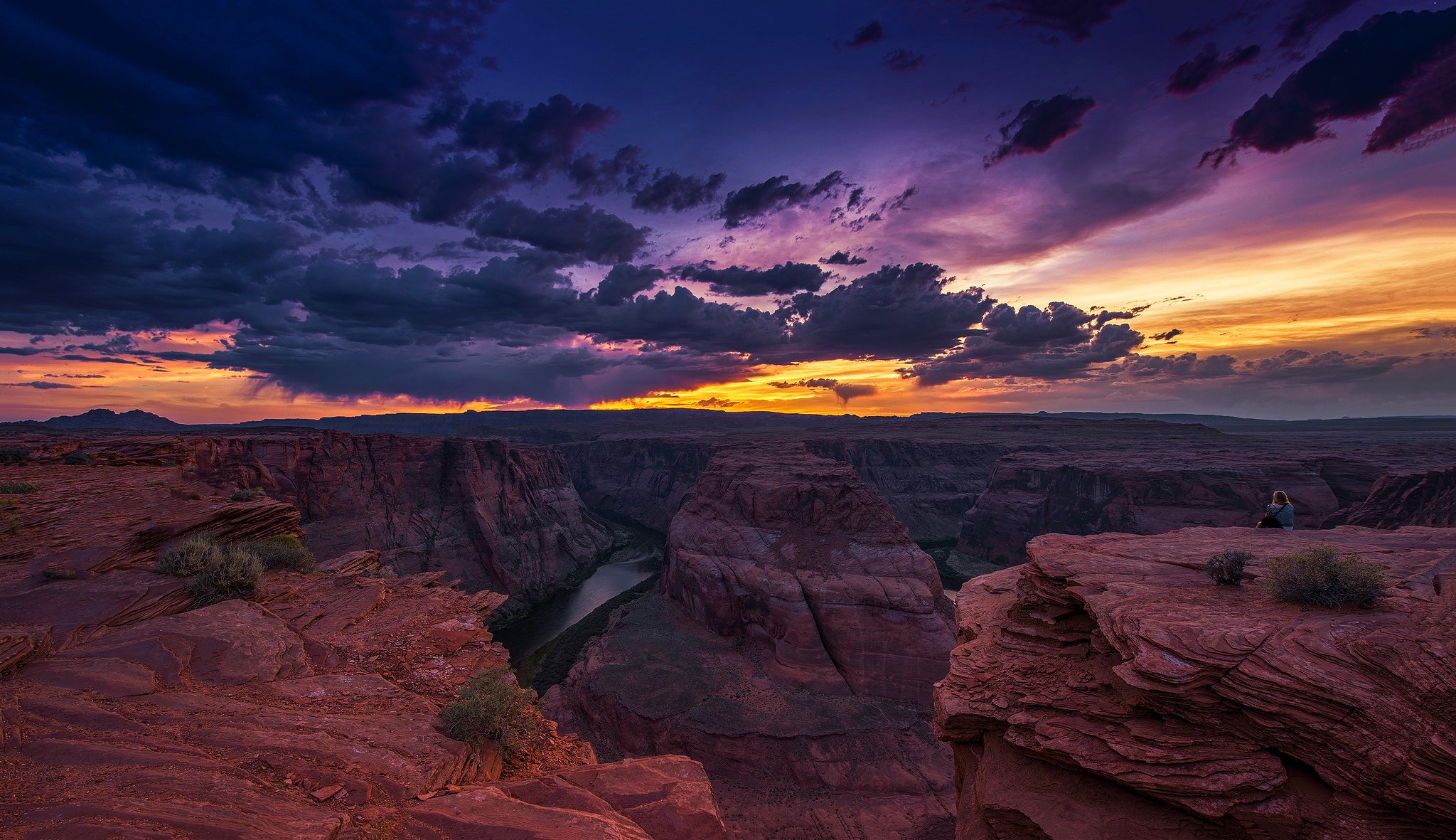 ferro di cavallo bend arizona colorado grand canyon stati uniti d america rocce nuvole tramonto paesaggio