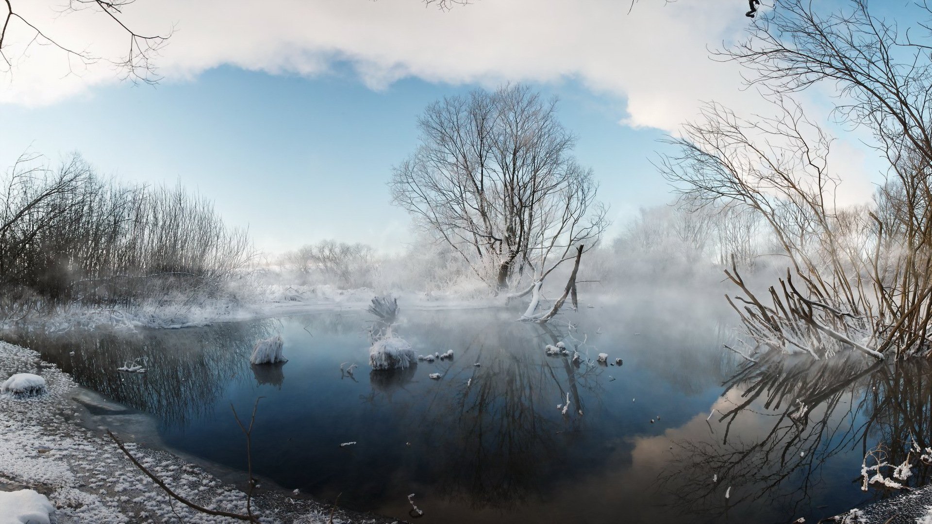 winter see nebel natur