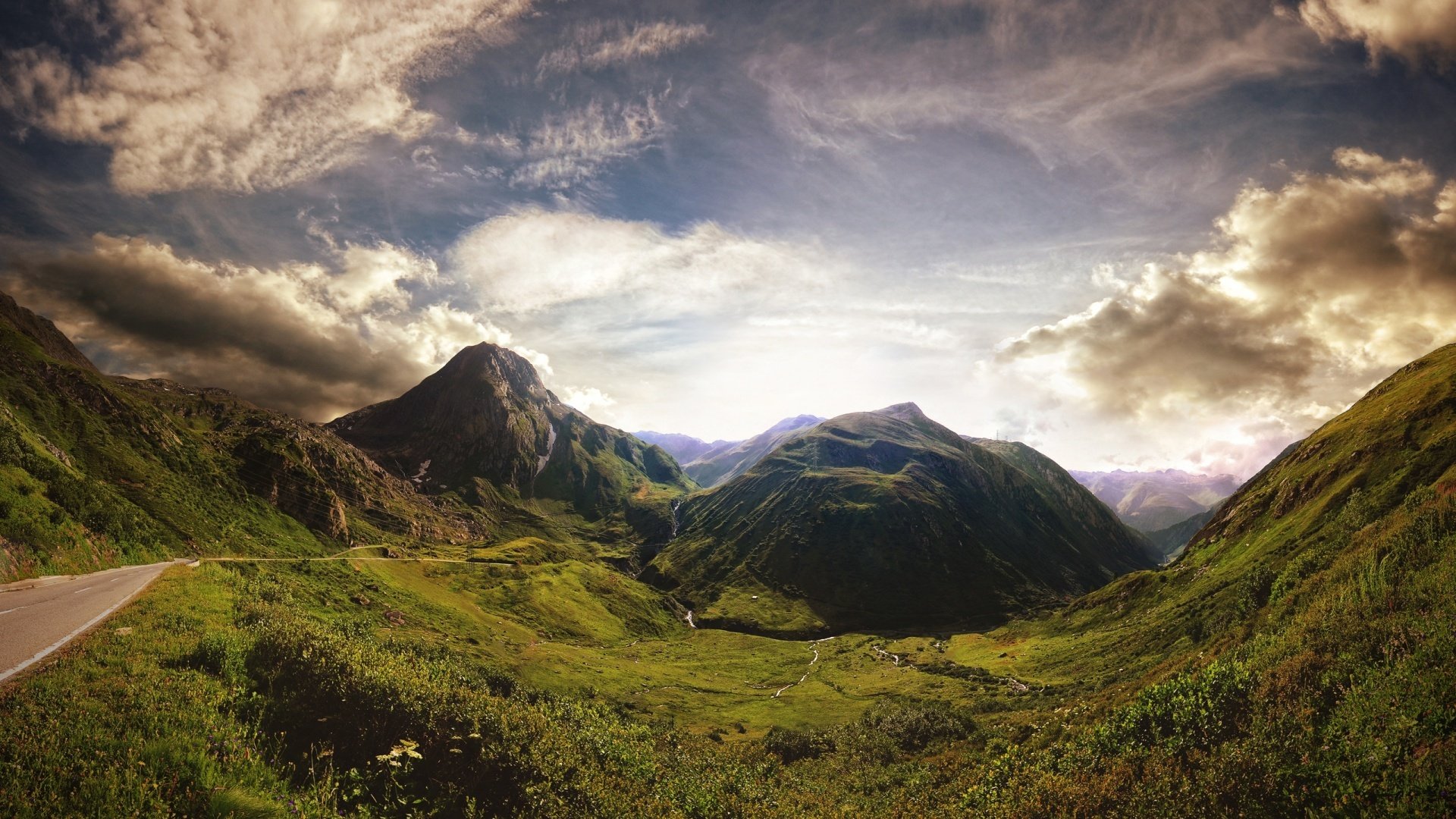 straße berge schweiz grün himmel