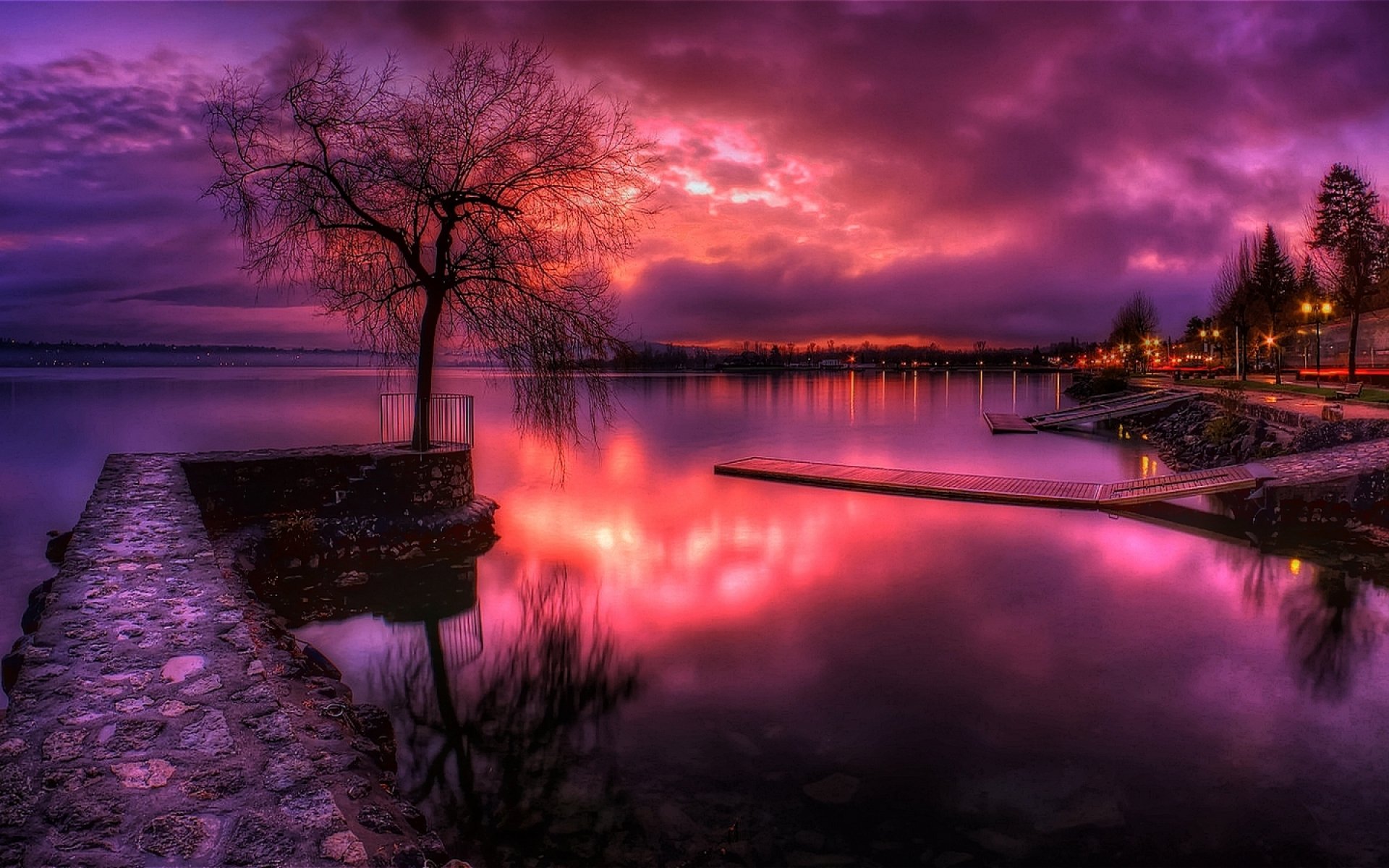 nature sky clouds sunset landscape tree lake