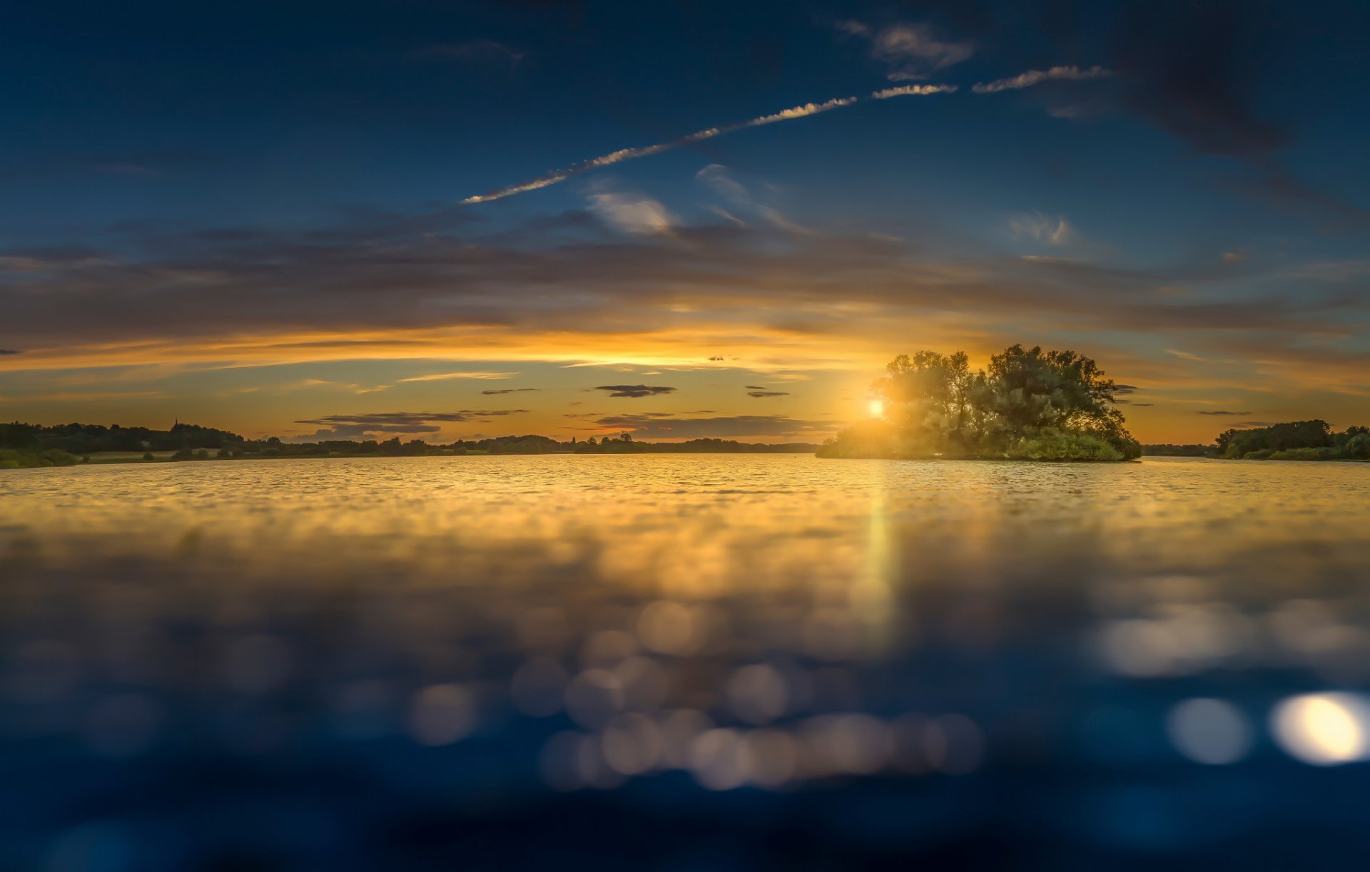 lake island sky sun cloud