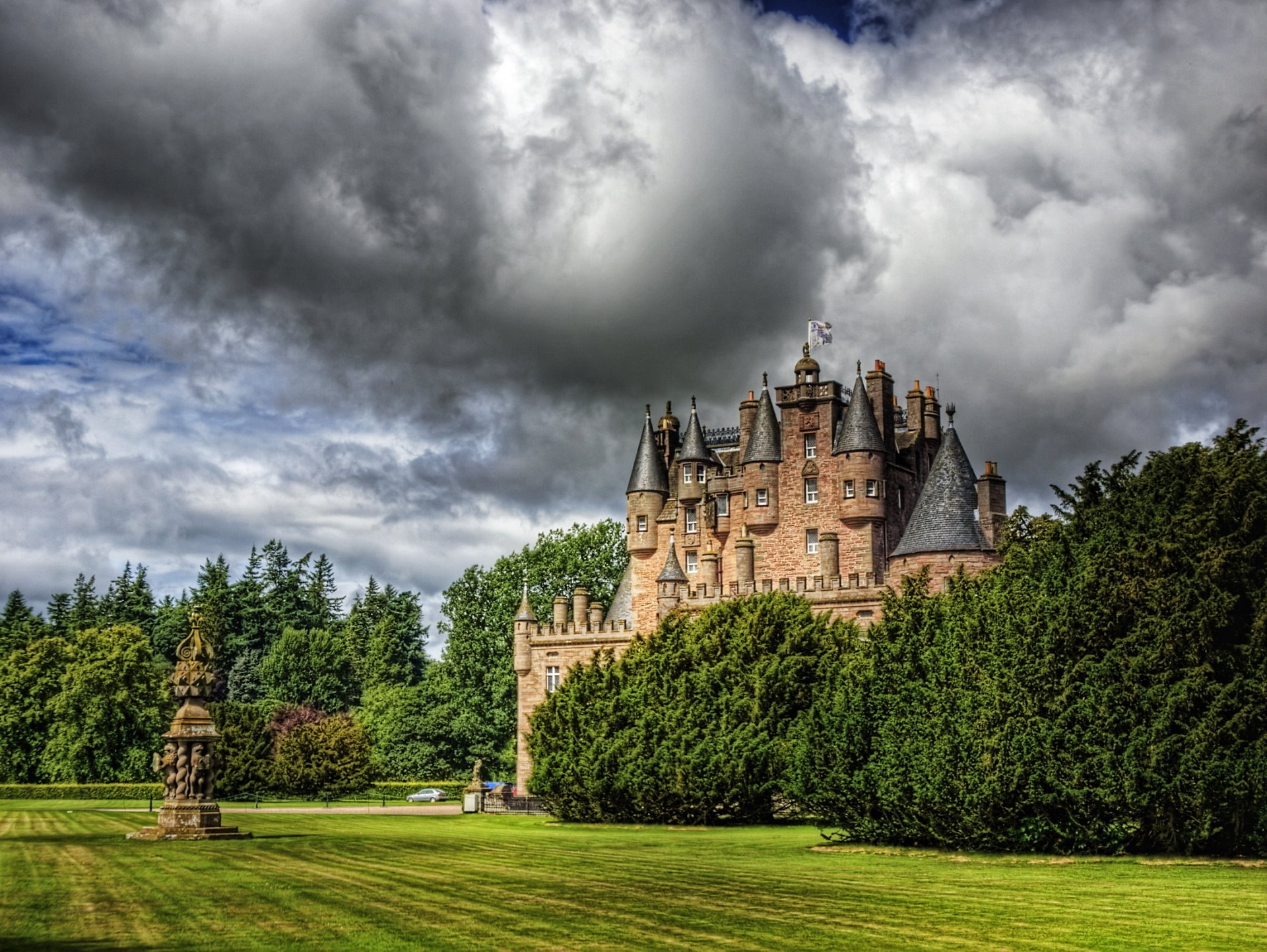 castillo escocia glamis césped nubes hdr ciudad foto