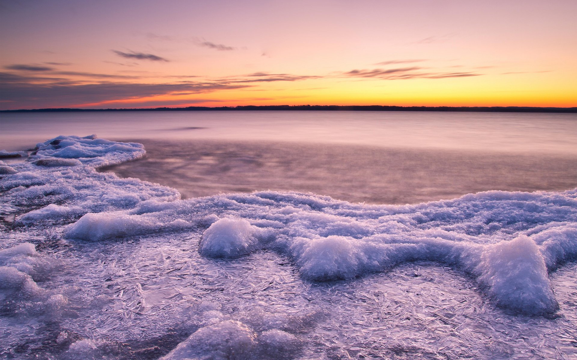 puesta de sol agua río lago hielo témpanos de hielo frío