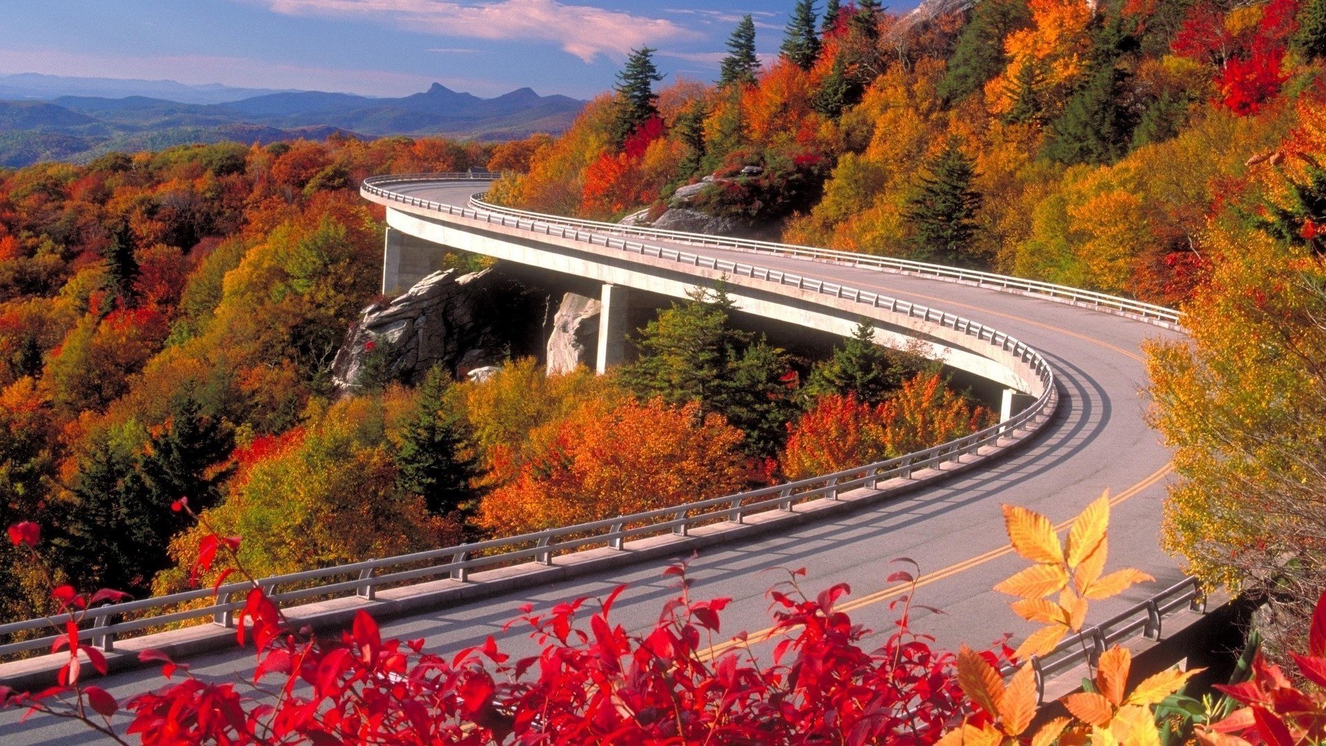 straße natur herbst berge himmel