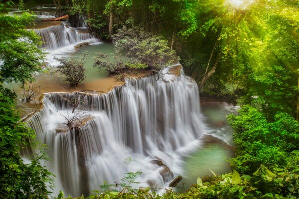 Waterfall in Thailand in the green jungle