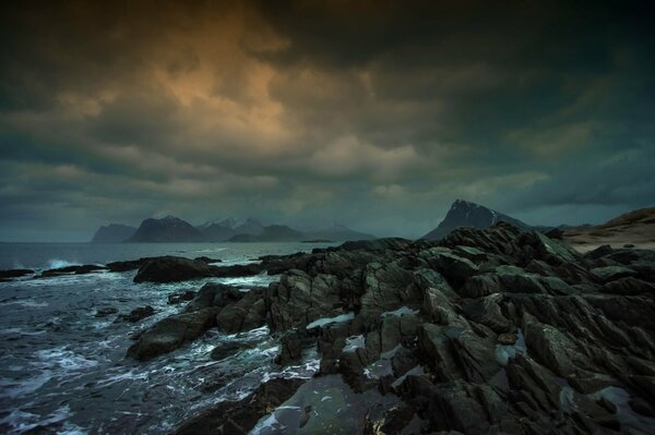 Storm and clouds in the sea