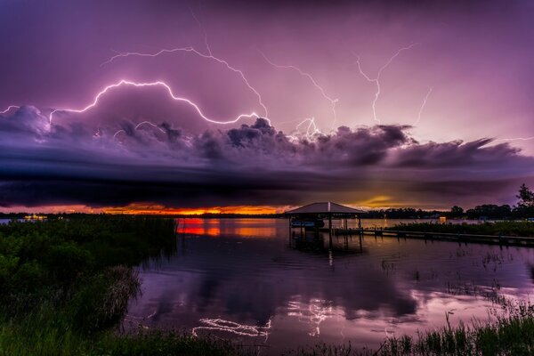 Lightning at Lake Charlotte in Florida