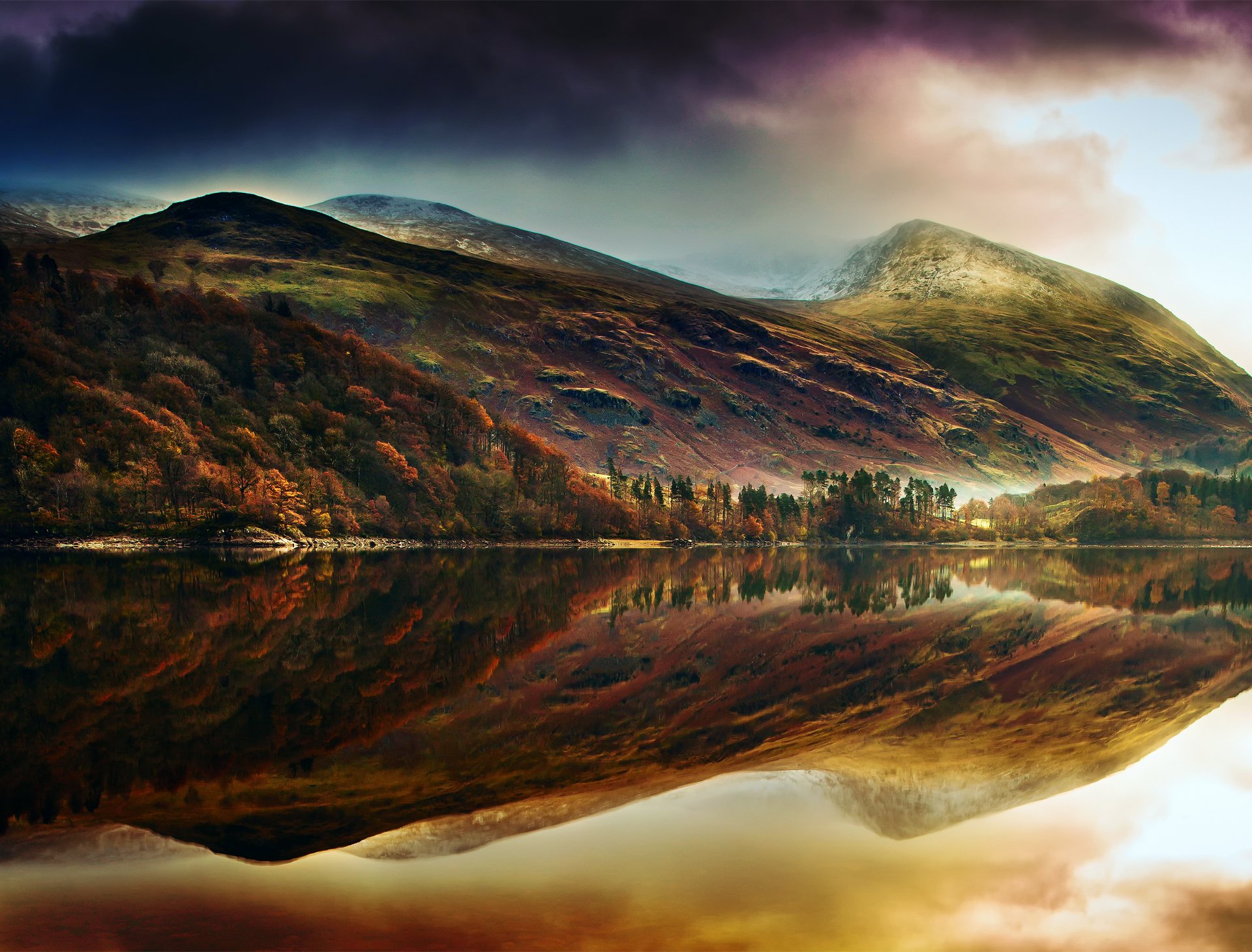 nature mountain hills lake forest reflection