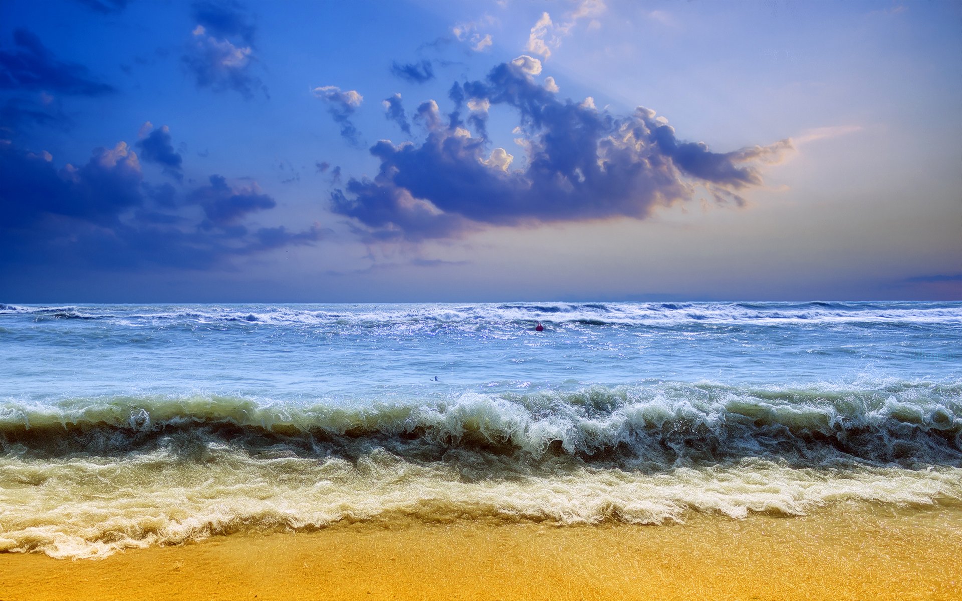 ky clouds sea waves storm beach sand