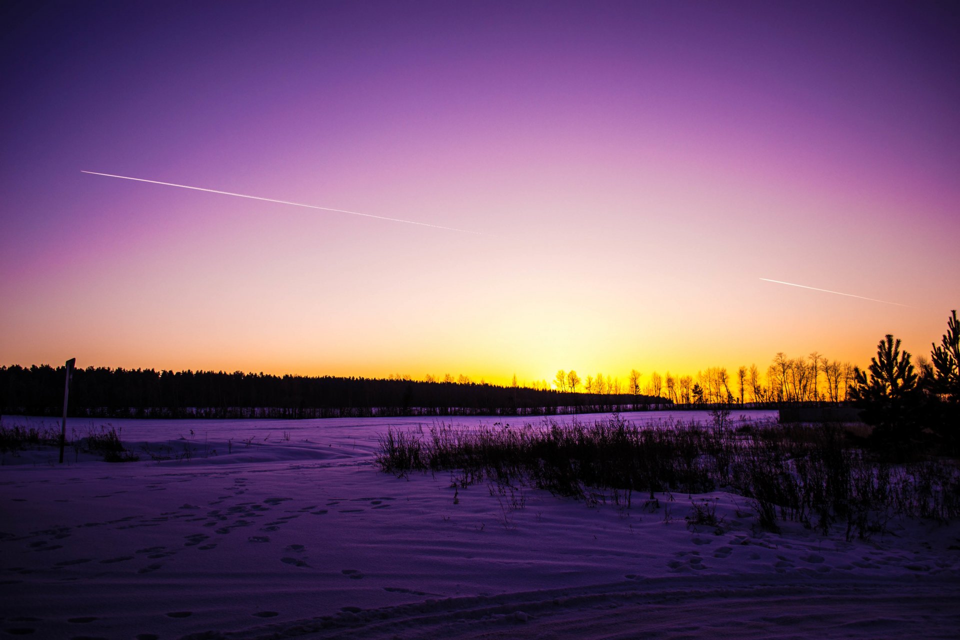 neige hiver beauté nature forêt arbres herbe coucher de soleil ciel traces route morgendorfer