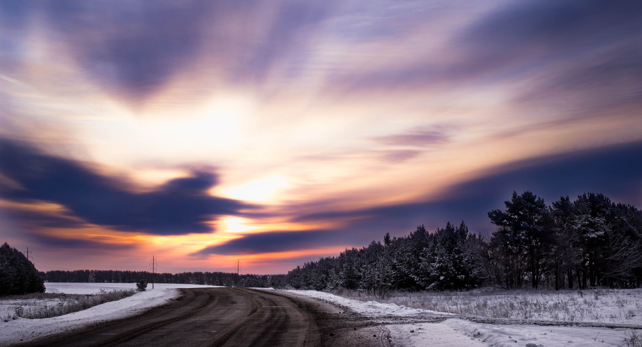 now winter beauty nature forest tree grass sunset sky road clouds light sun morgendorffer